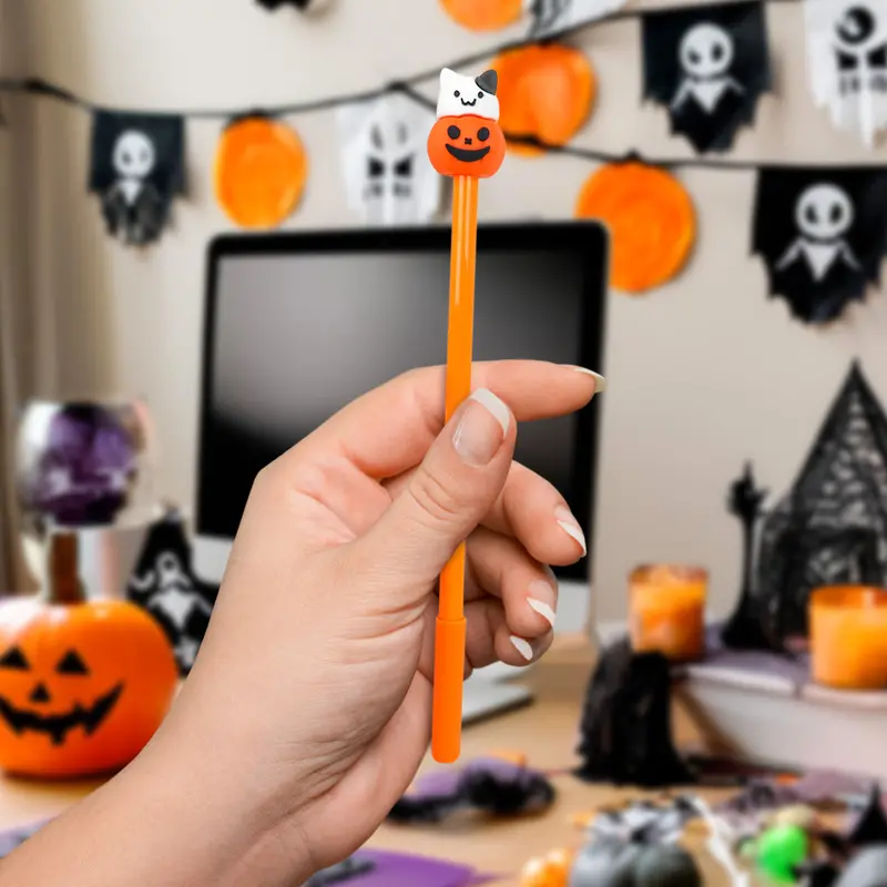Pluma De Gel Con Diseño De Calabaza Gato 1