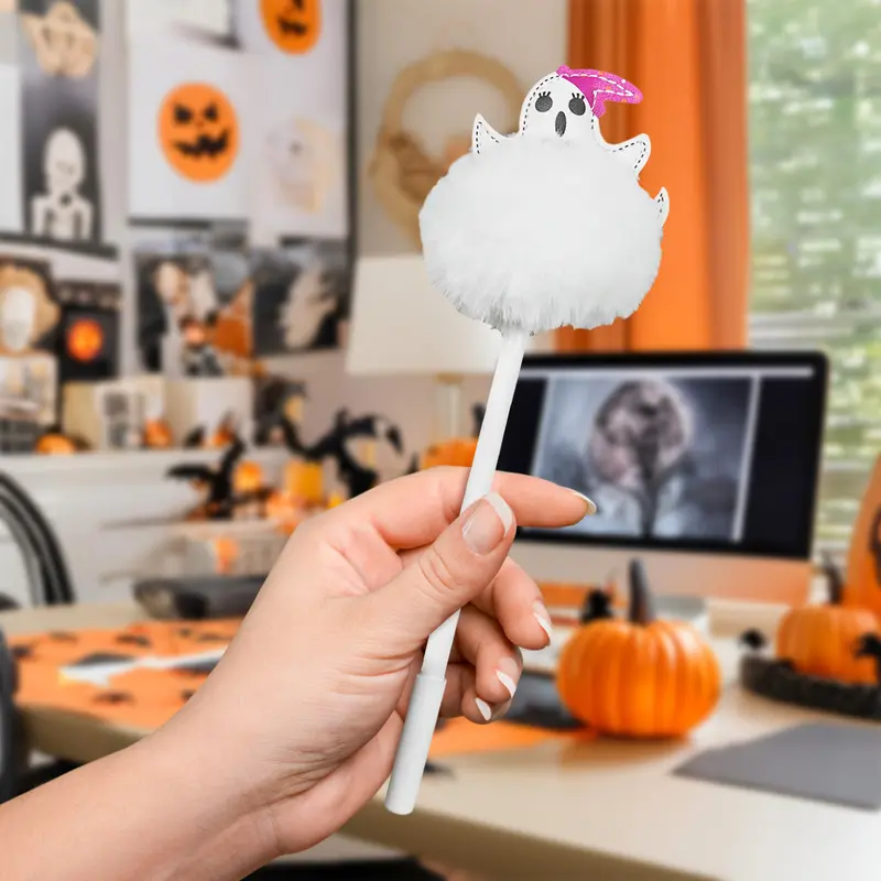 Pluma De Gel Con Pompón Color Blanco 1