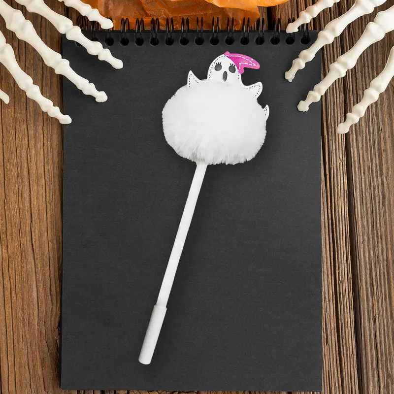 Pluma De Gel Con Pompón Color Blanco 2