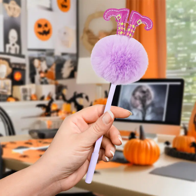 Pluma De Gel Con Pompón Color Morado 1