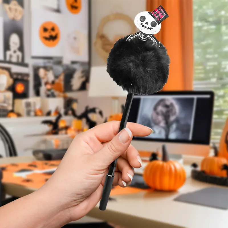 Pluma De Gel Con Pompón Color Negro 1