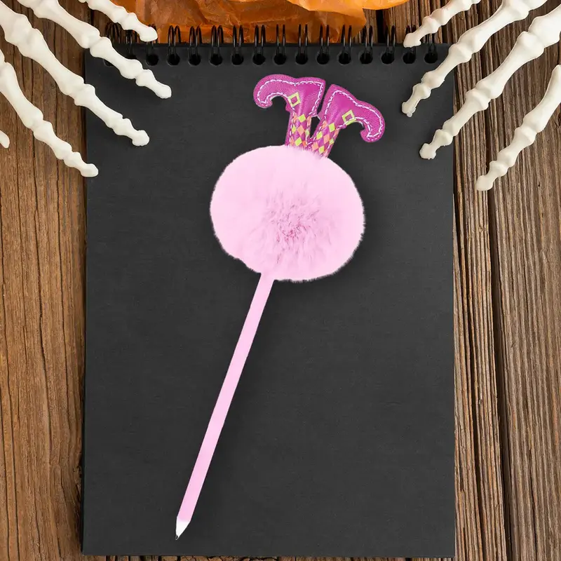Pluma De Gel Con Pompón Y Bruja, Color Morado 2