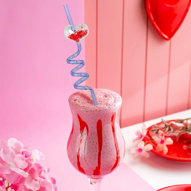 Popote En Espiral Con Figura De Corazón, Color Morado 1