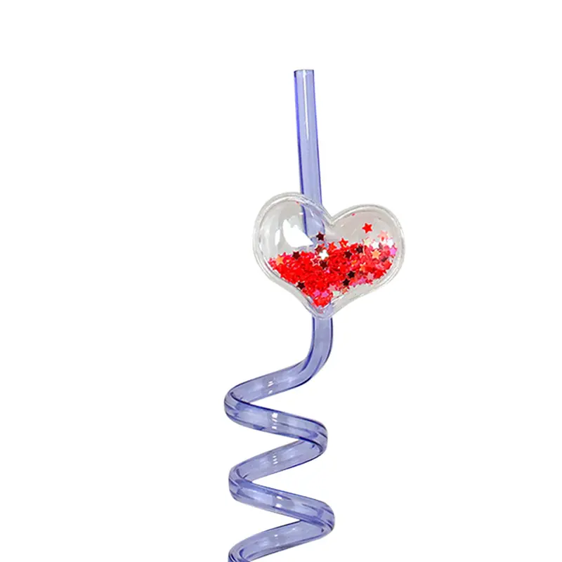 Popote En Espiral Con Figura De Corazón, Color Morado 2
