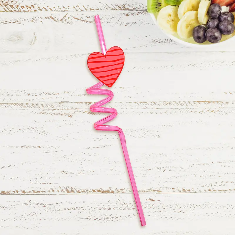 Popote En Espiral Con Figura De Corazón, Color Rosa 2