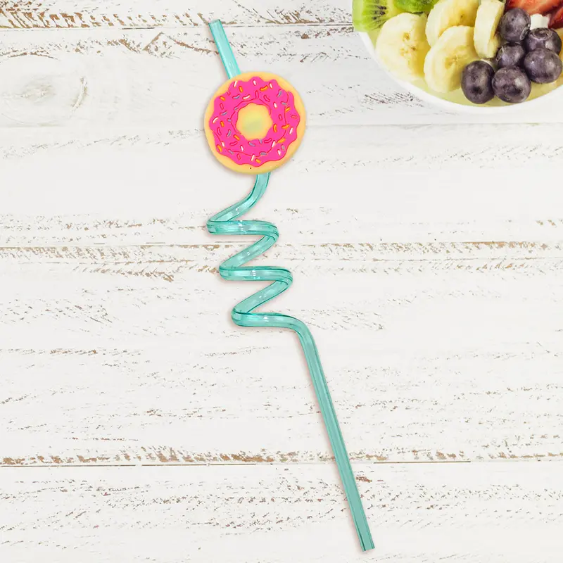 Popote En Espiral Con Figura De Dona, Color Aqua 2
