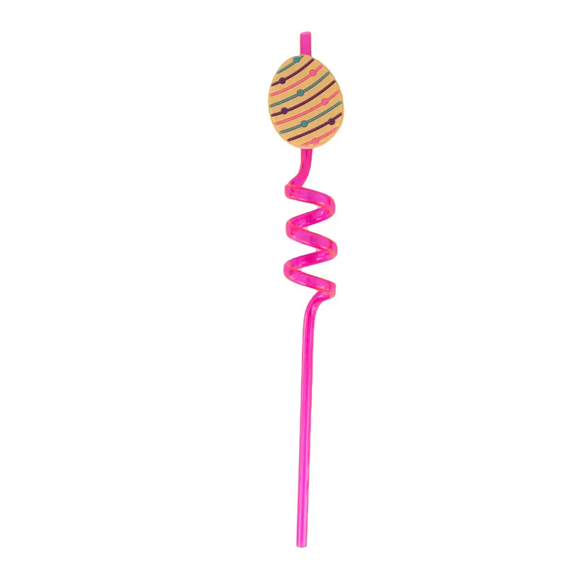 Popote En Espiral De Huevito Color Rosa, Pascua 2