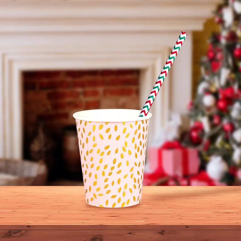 Popotes De Papel Color Blanco Con Diseño De Navidad 1