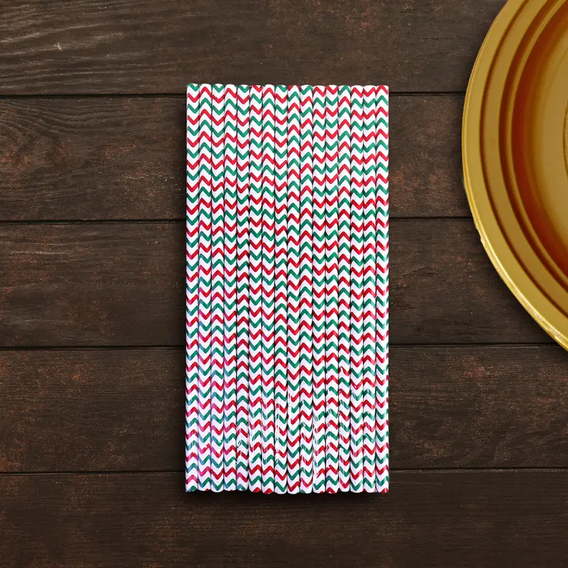 Popotes De Papel Color Blanco Con Diseño De Navidad 2