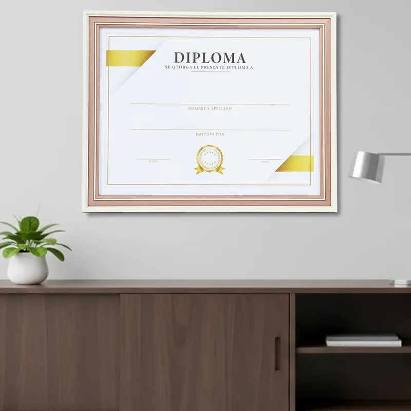 Porta Documento, Marco Color Beige Y Bronce 2