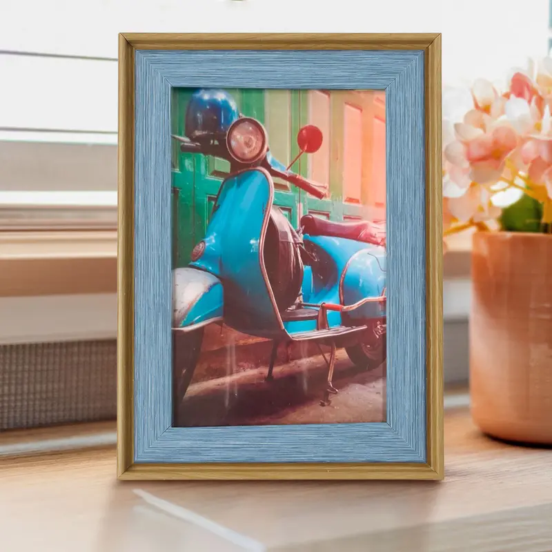 Portarretrato Azul Con Filo Madera, 12X17 Cm 1
