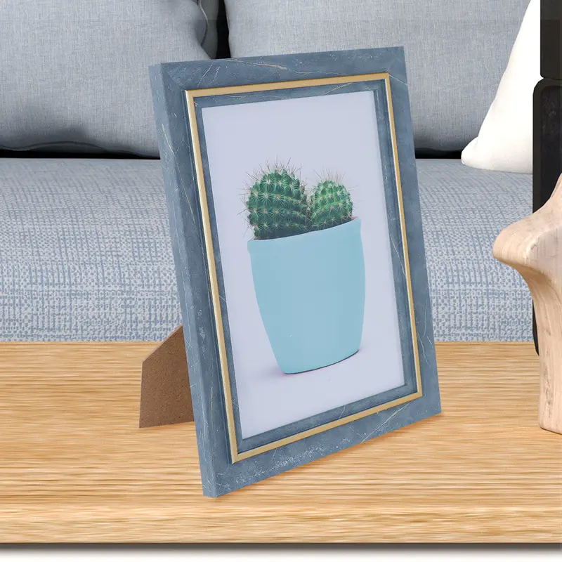 Portarretrato Decorativo Estilo Marmoleado, Color Gris Con Oro 2