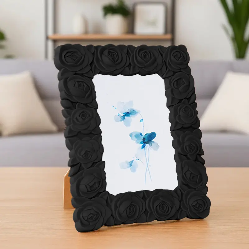 Portarretrato, Diseño Flores, Color Negro 2