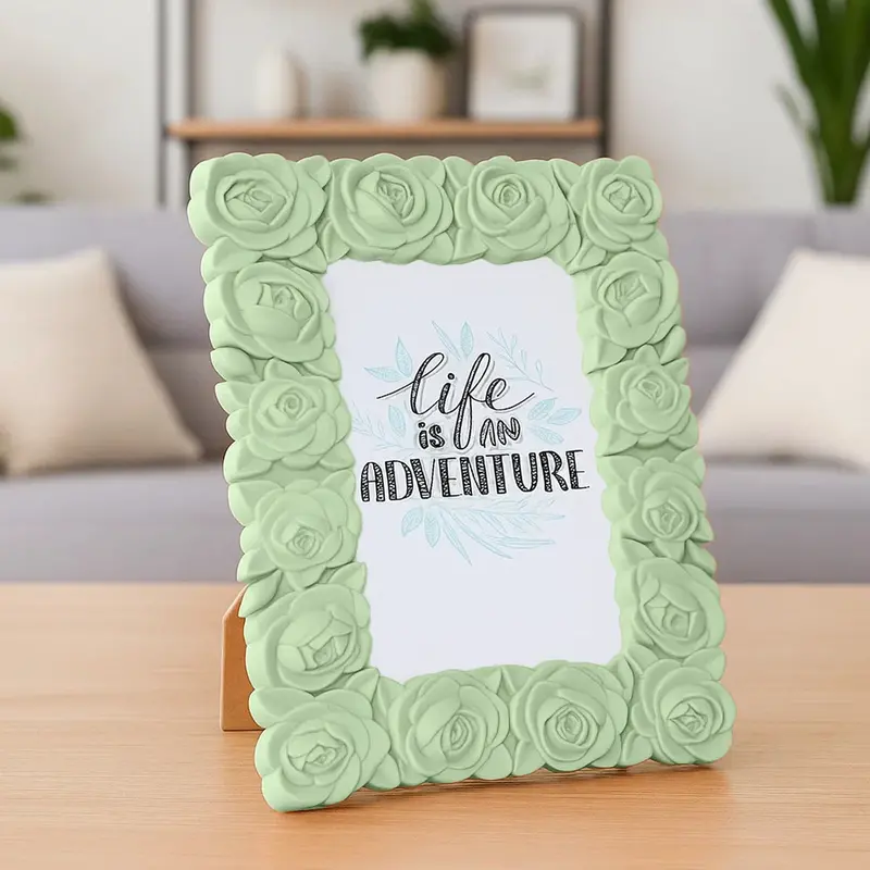 Portarretrato, Diseño Flores, Color Verde 2