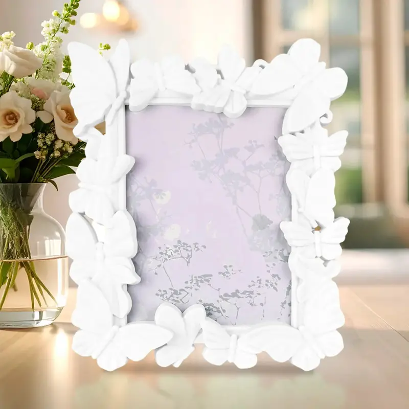 Portarretrato, Diseño Mariposas, Color Blanco 2