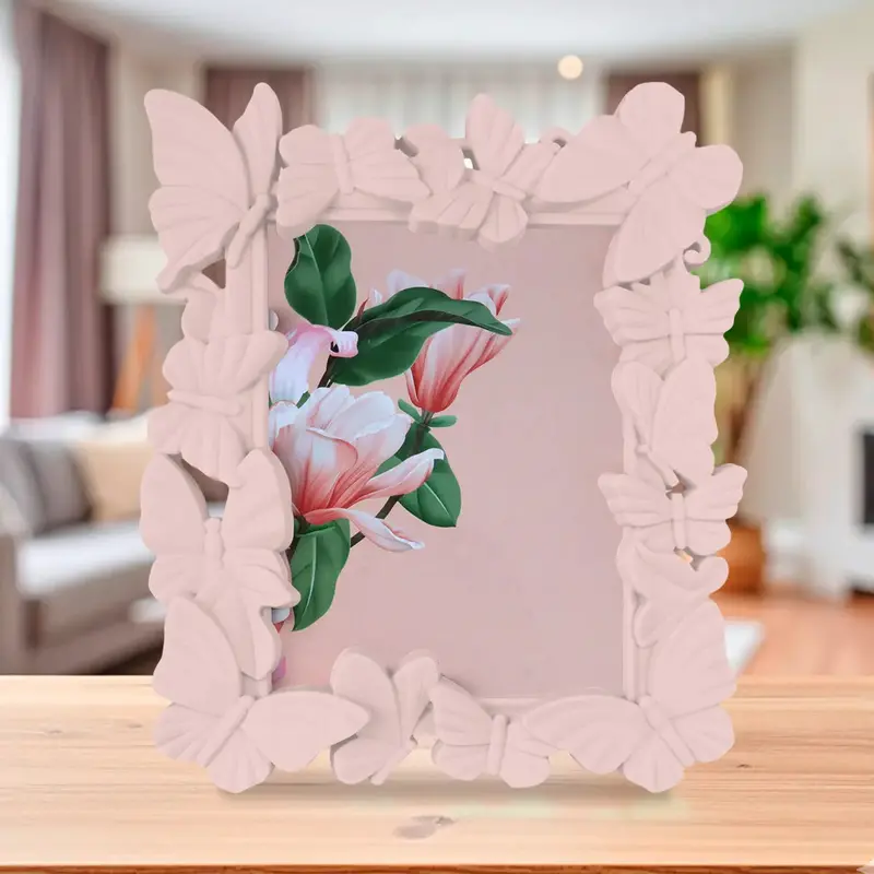 Portarretrato, Diseño Mariposas, Color Rosa 1
