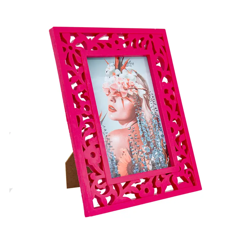 Portarretratos Con Diseño De Flores Color Rosa 10X15cm 2