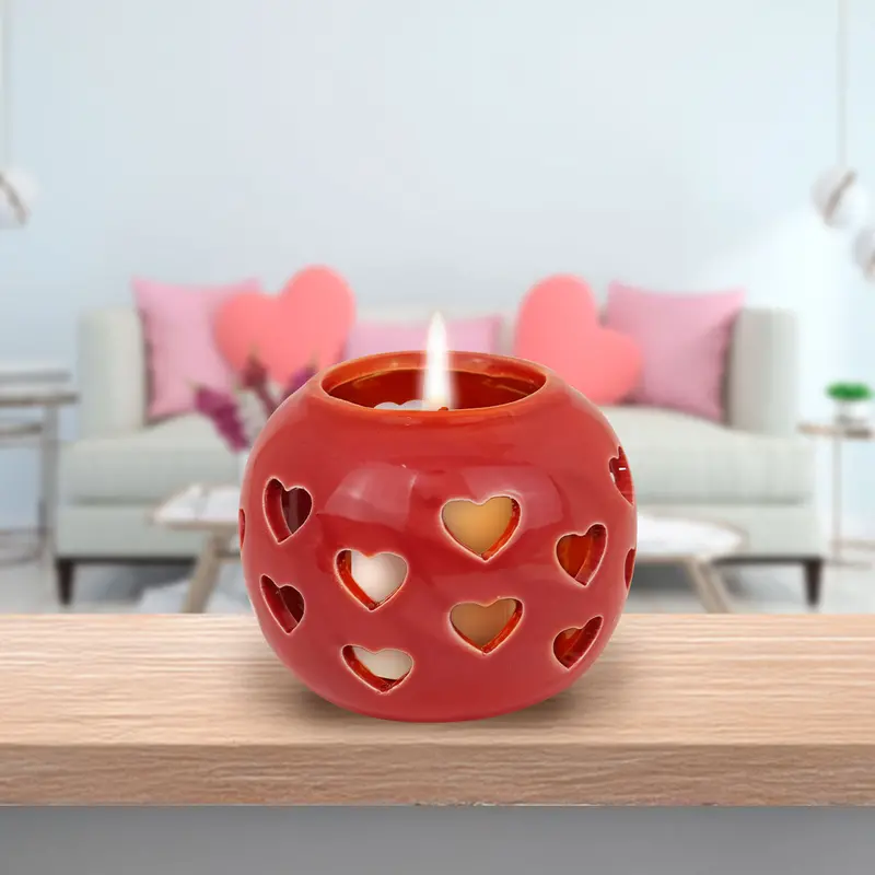Portavela Circular De Corazones, Color Rojo 1