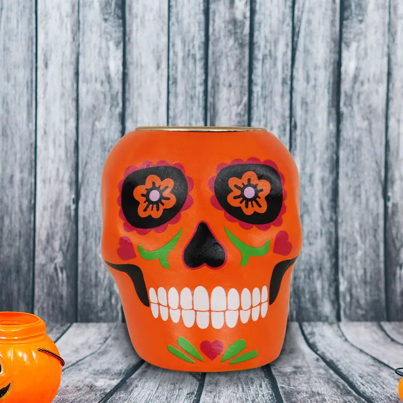 Portavela Con Diseño De Calavera De Dulce Color Naranja 2