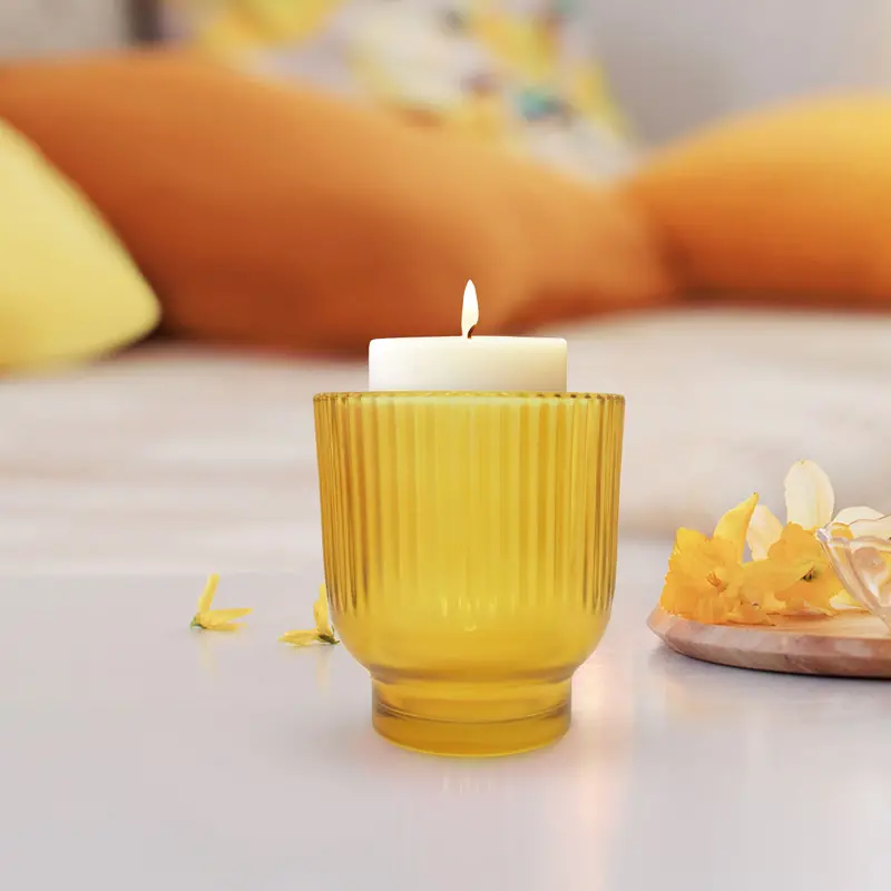 Portavelas De Cristal, Color Amarillo 1