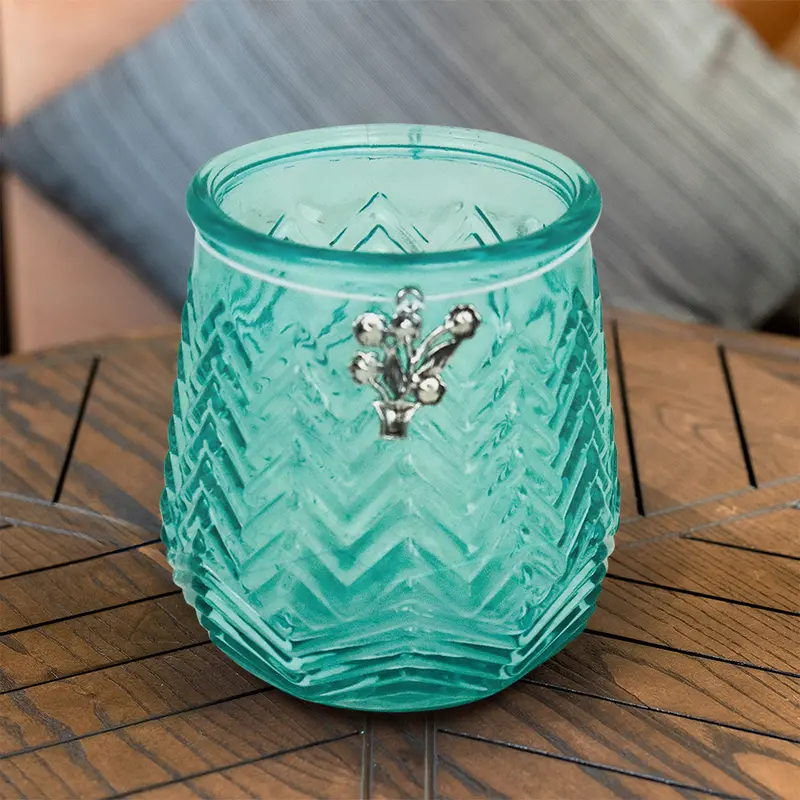 Portavelas De Cristal, Color Aqua 2