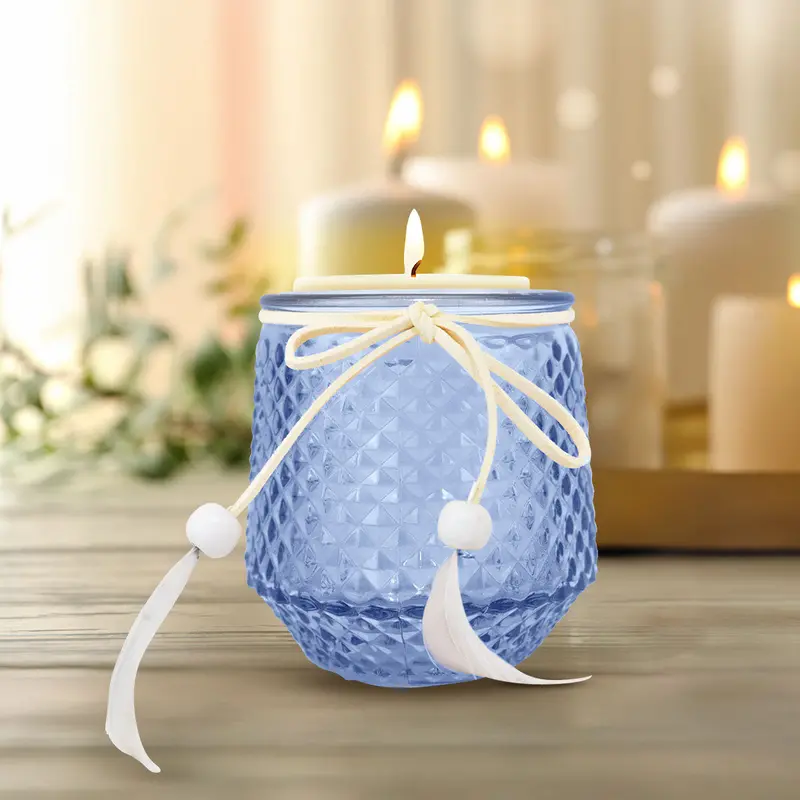 Portavelas De Cristal Con Decoración, Color Azul 1