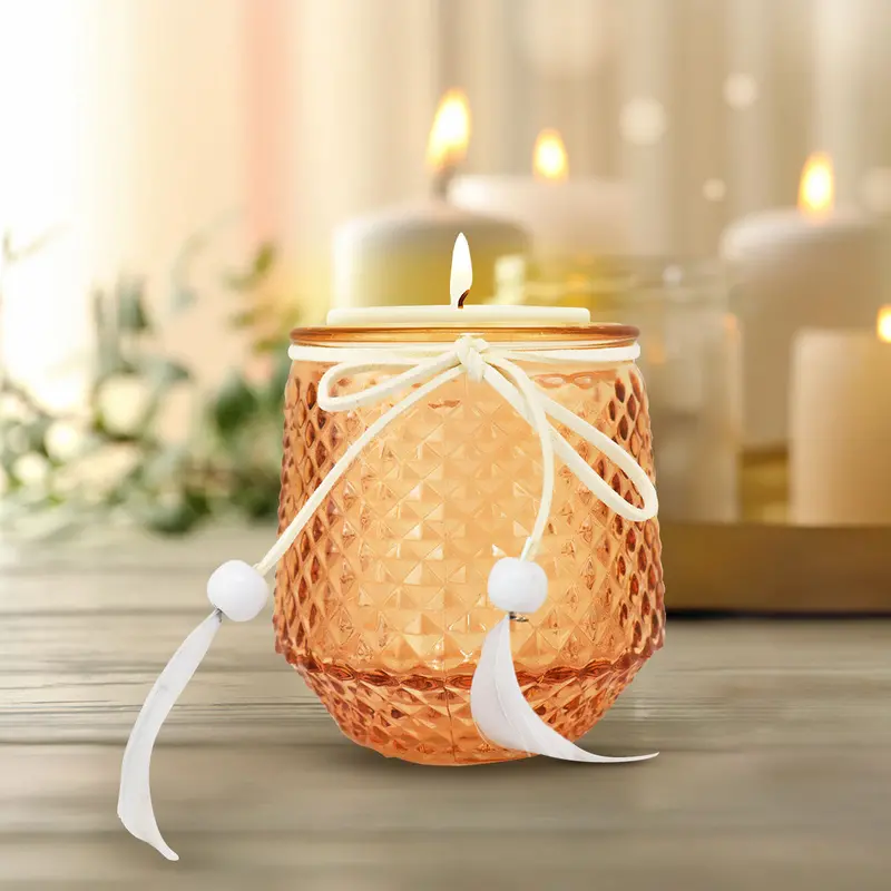 Portavelas De Cristal Con Decoración, Color Naranja 1