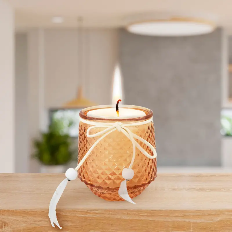 Portavelas De Cristal Con Decoración, Color Naranja 2