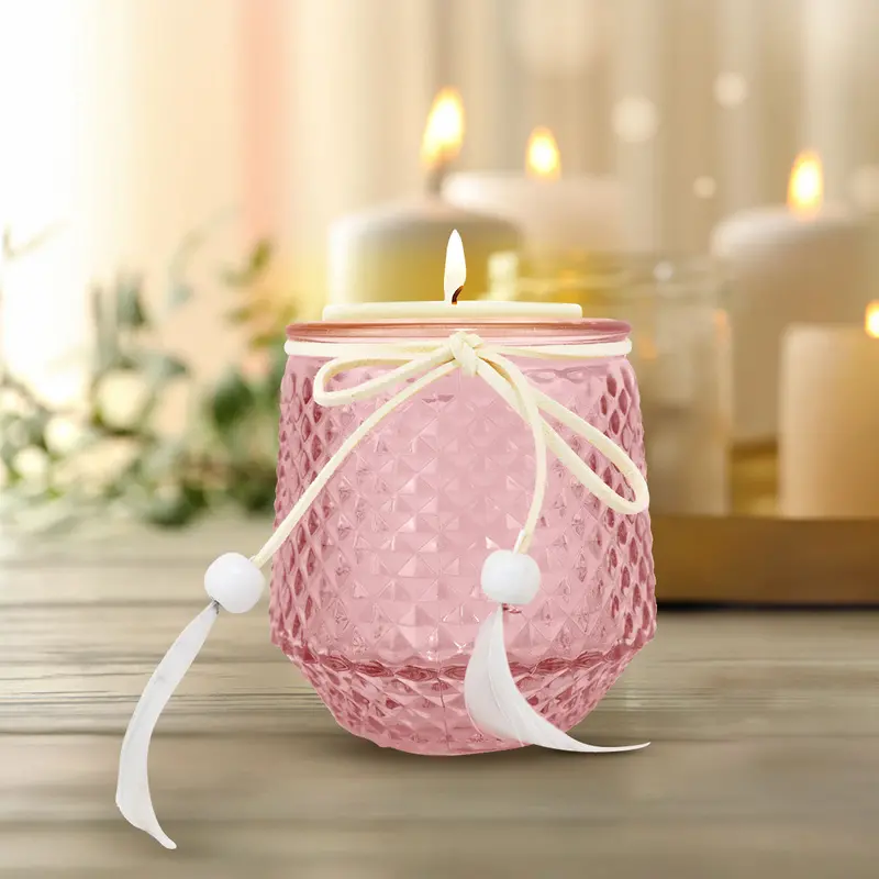 Portavelas De Cristal Con Decoración, Color Rosa 1