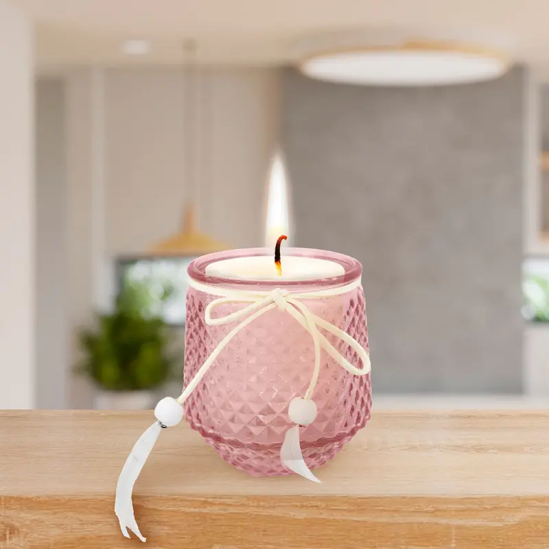 Portavelas De Cristal Con Decoración, Color Rosa 2