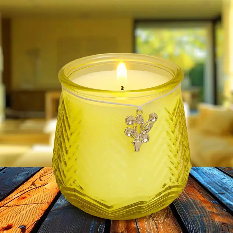 Portavelas De Cristal Texturizado, Color Amarillo 1