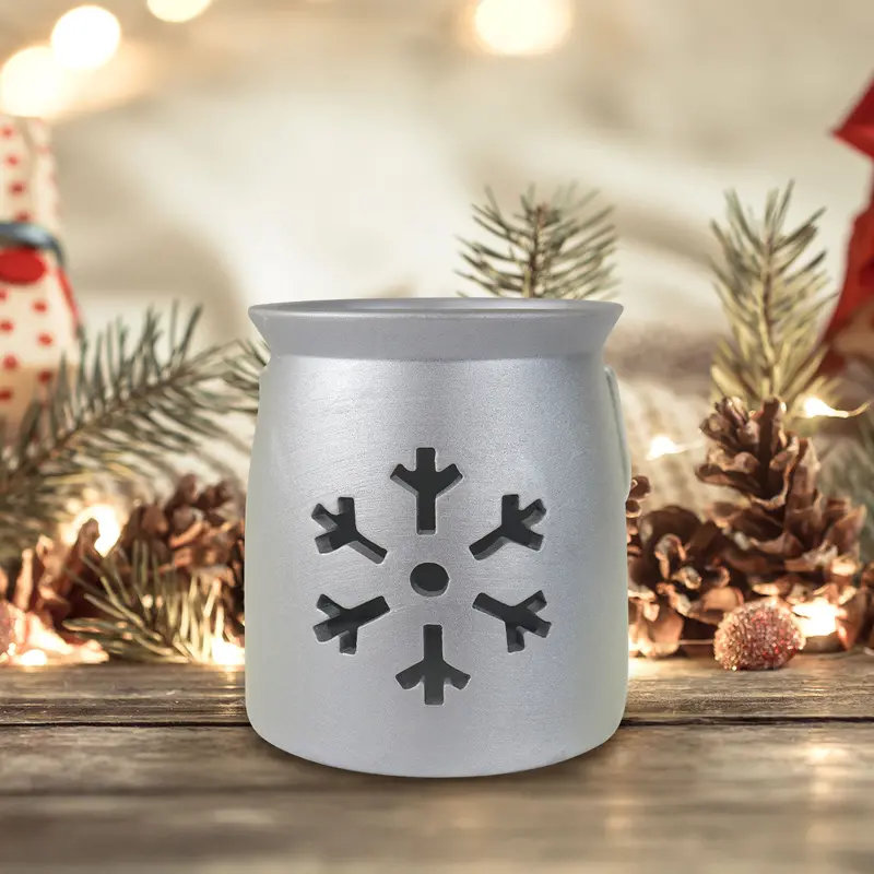 Portavelas, Diseño Copo De Nieve, Cerámica, Color Plata 2