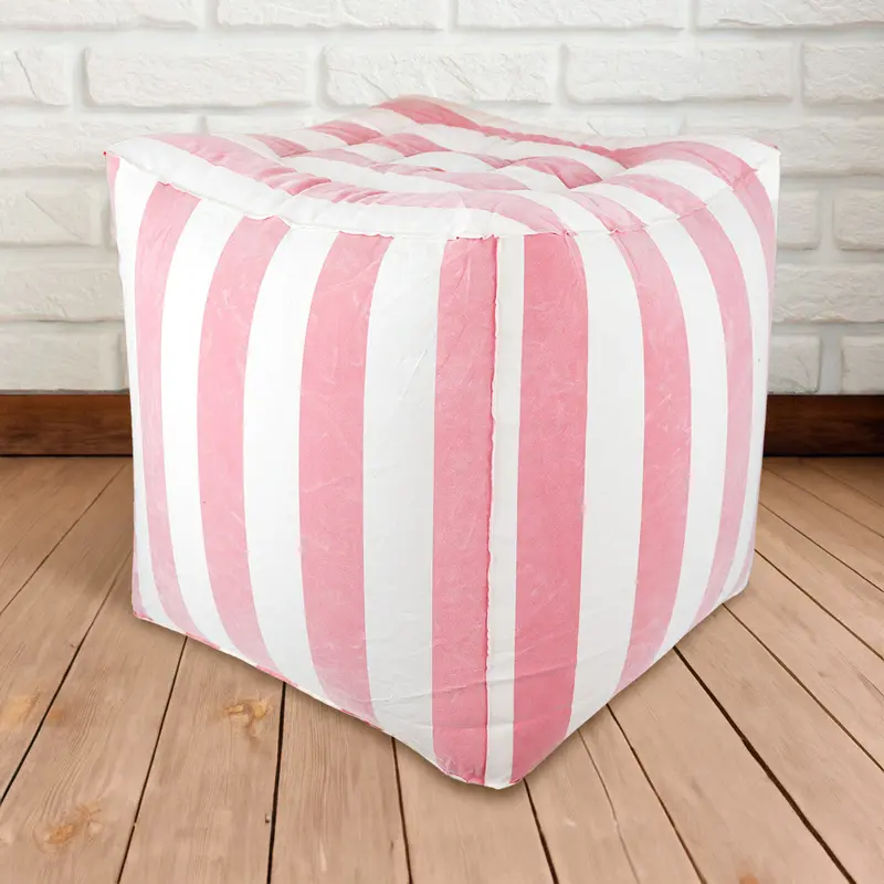 Puff Cubo Inflable, Color Rosa Y Blanco 1