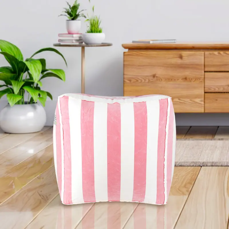 Puff Cubo Inflable, Color Rosa Y Blanco 2