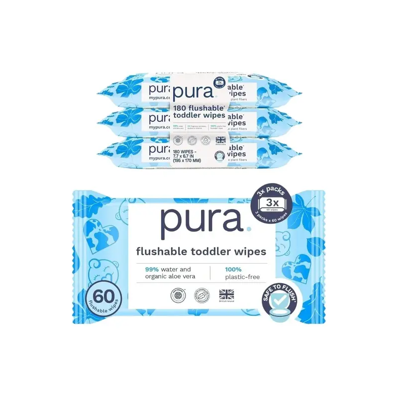 Pura Baby Wipes Flushable 3X60 Pcs 1