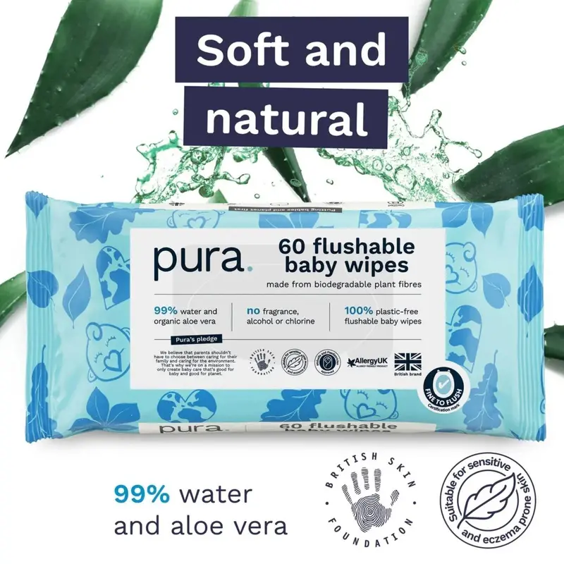 Pura Wipes Flushable 60 Pcs 2