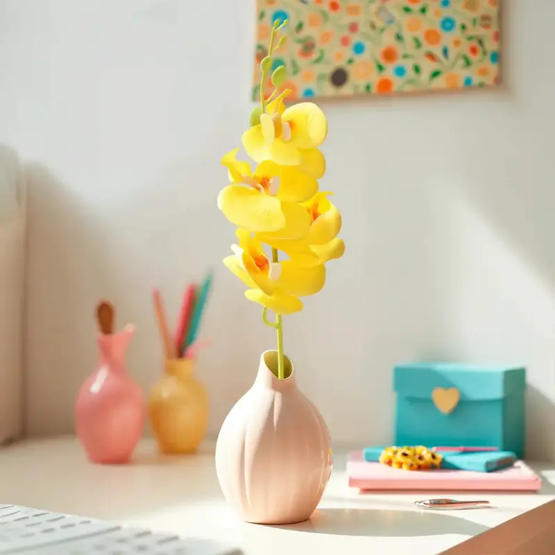 Rama De Orquídea Artificial, Color Amarillo 2