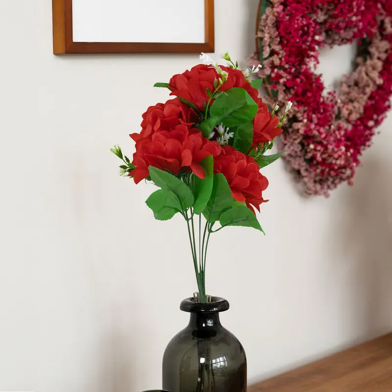 Ramo Artificial Con 5 Flores De Clavel Color Rojo 1