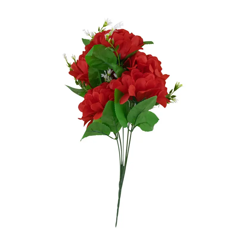 Ramo Artificial Con 5 Flores De Clavel Color Rojo 2