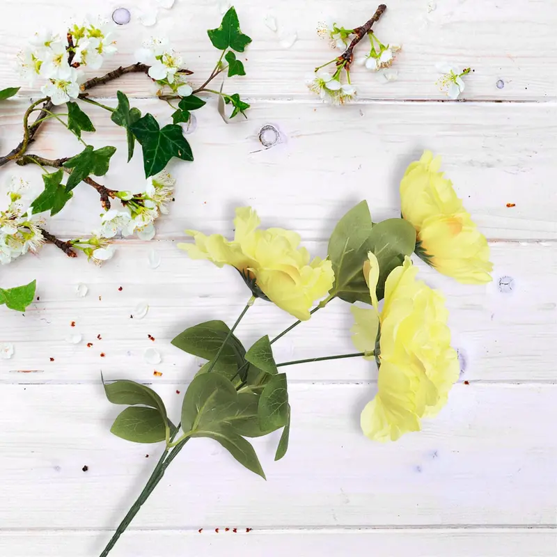 Ramo De Peonias, Color Amarillo, 3 Pzas 2