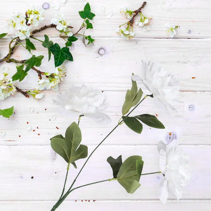 Ramo De Peonias, Color Blanco, 3 Pzas 2
