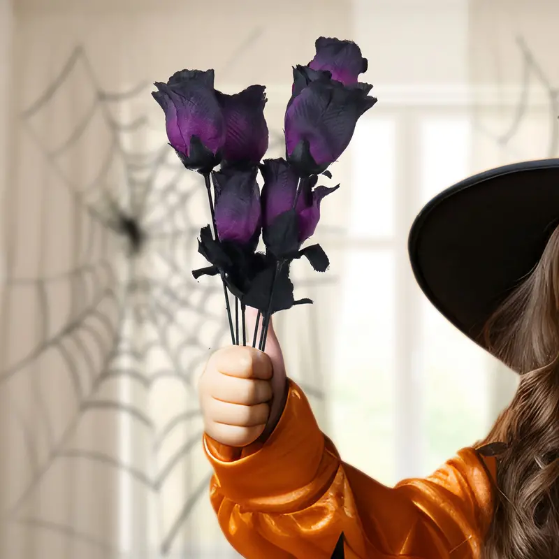 Ramo De Rosas Artificiales Color Morado Para Halloween 1
