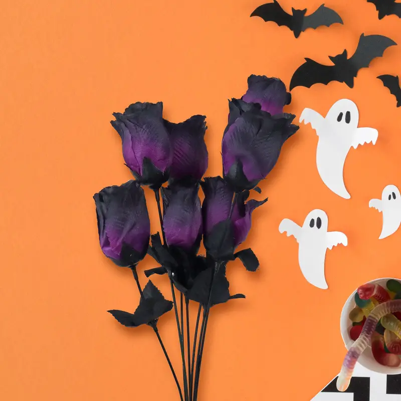 Ramo De Rosas Artificiales Color Morado Para Halloween 2