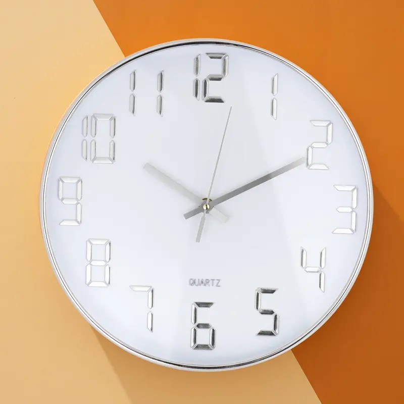 Reloj De Pared Moderno, Color Plata Con Blanco 1