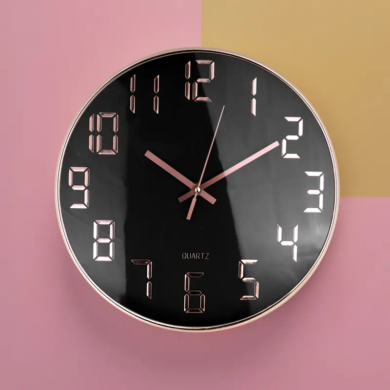Reloj De Pared Moderno, Color Rosa Con Negro 1