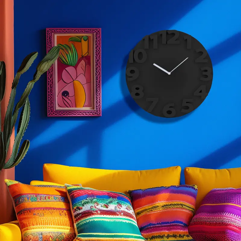 Reloj Moderno Con Relieve Para Pared, Color Negro 1