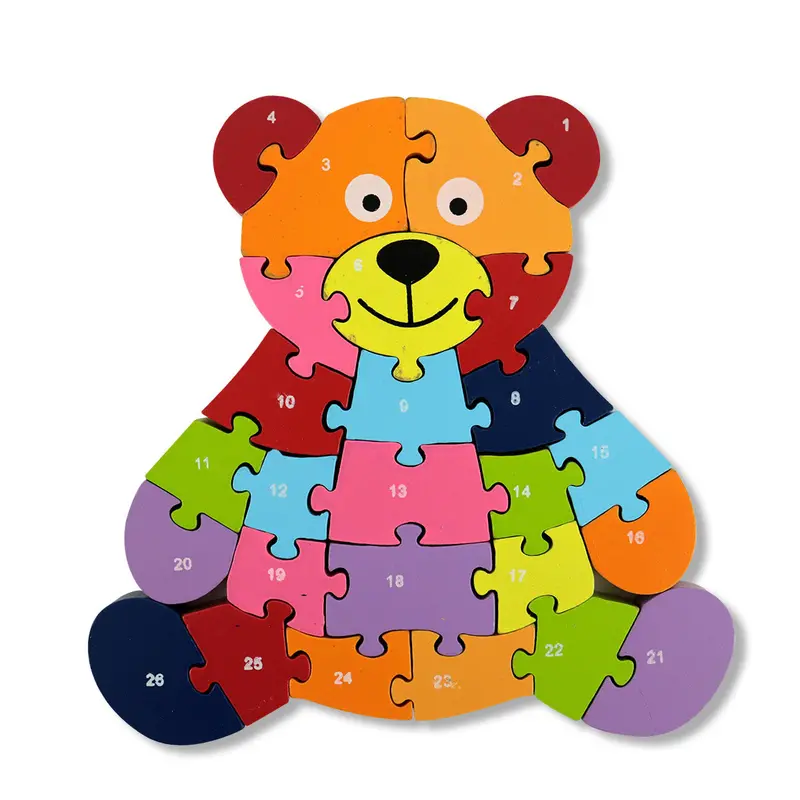 Rompecabezas De Oso Con Alfabeto Y Números, Madera 1
