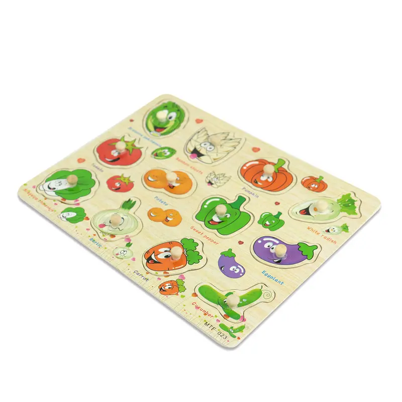 Rompecabezas De Vegetales Con Base, Madera 2