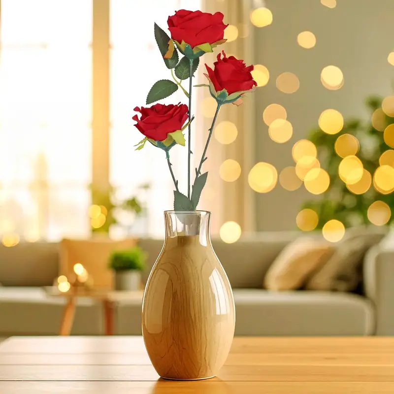 Rosa Artificial, 3 Flores, Color Rojo 1