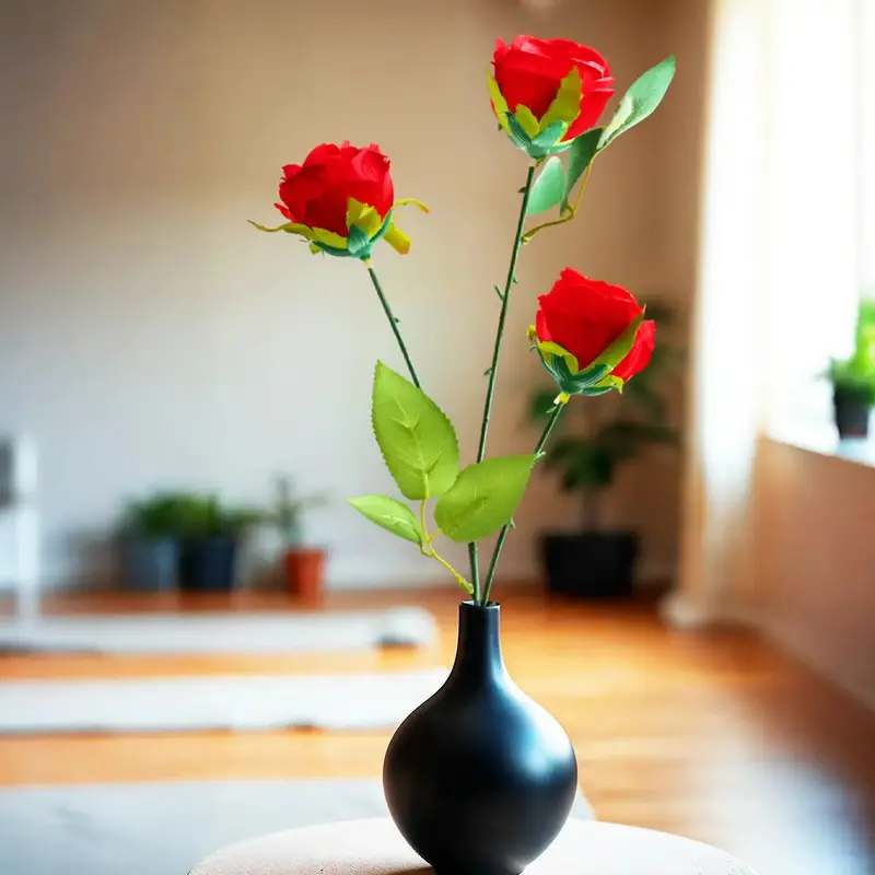 Rosas Artificiales, Color Rojo, 3 Pzas 1